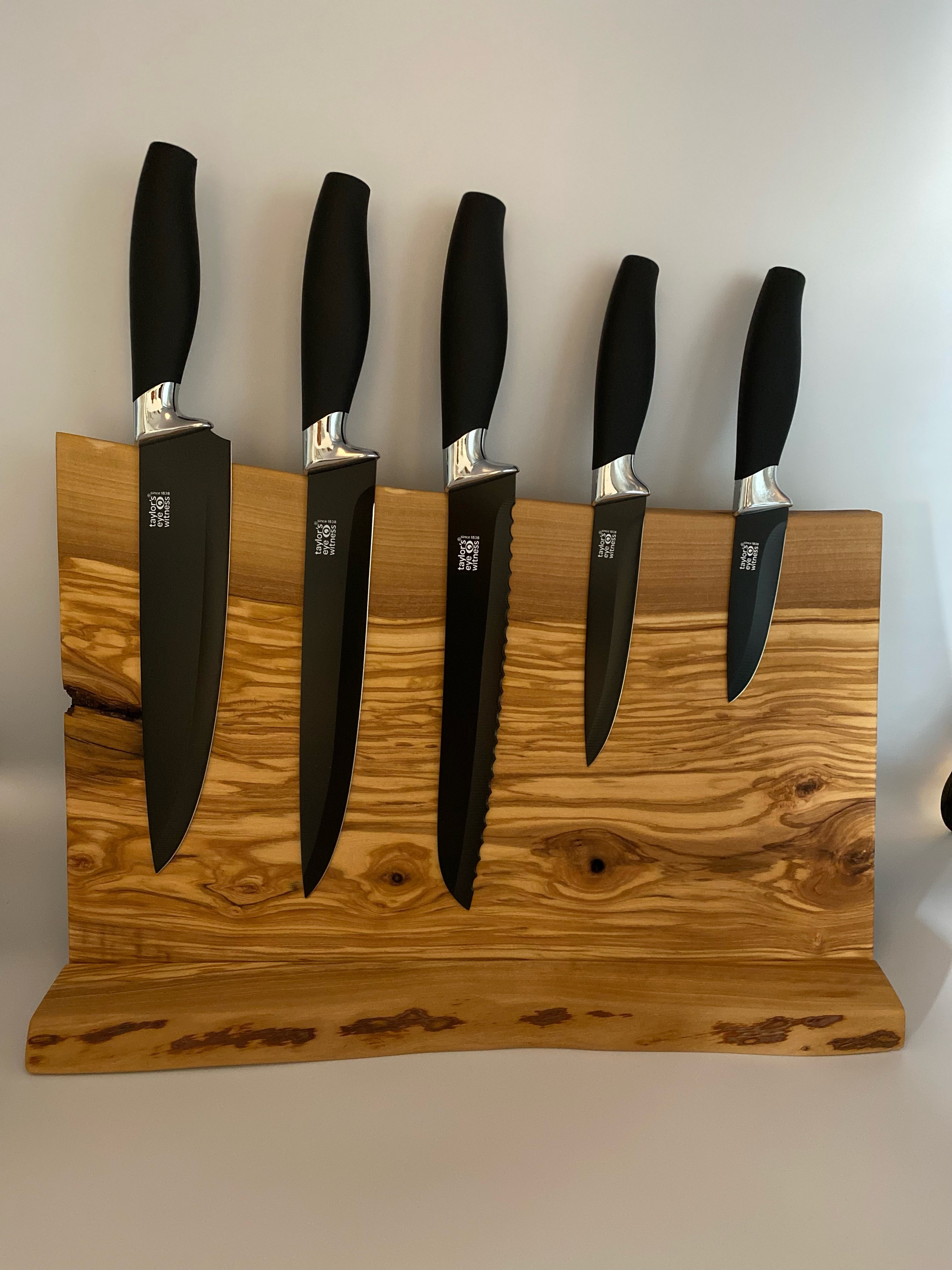 Handcrafted Double Live Edge Chestnut Wood Magnetic Knife Holder 6 Knife  Capacity. Black Magnet Block. Wall, Fridge Mounted. Knife Display 